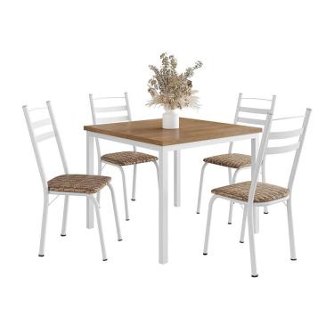 Imagem de Conjunto de Mesa Quadrada com Tampo MDP e 4 Cadeiras Adriana Revestimento Sintético Rattan e Branco