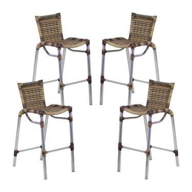 Imagem de 4 Banquetas Empilháveis Alumínio Alta para Cozinha Edícula Balcão e Bar
