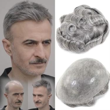 Imagem de blazingfire Peruca De Pele Fina, Cabelo Humano Para Homens, Sal E Pimenta, 8 X 10 Polegadas, Perucas Masculinas, Cinza, Tio Lewis 1B Com 65% Cinza