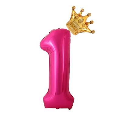 Imagem de hengximaoyi Balões De 40" Com Números Coroa Rosa Choque, 1 Decoração Para Festa 1º Aniversário, Gigantes Mylar (Hot 1)