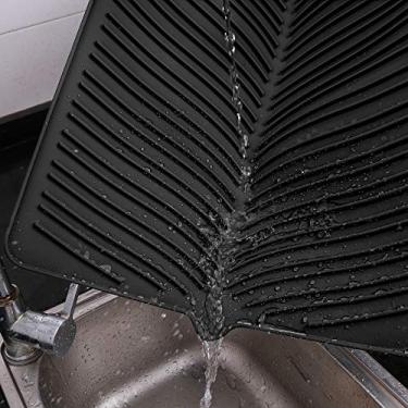 Imagem de Yacee Tapete De Silicone Para Secar Louça 100% À Prova D'Água E Sem Bpa - 24" X 18" 0,3" Grande Proteção Escorredor Resistente Ao Calor Pia Bancada Antiderrapante Lavadora Drenagem (G, Preto)
