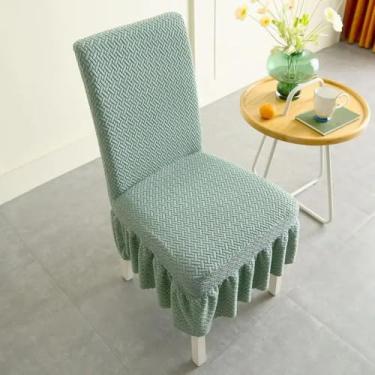 Imagem de Capa para cadeira em malha jacquard com saia elástica, encosto alto, capa para assento em treliça, bainha com babados, verde matcha, 1 peça