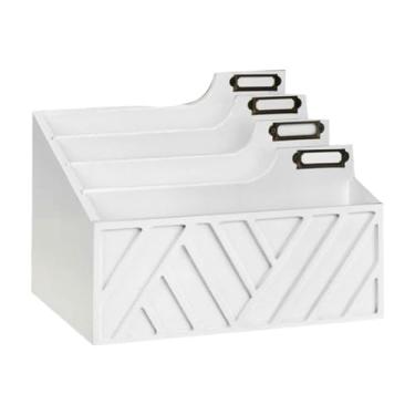 Imagem de WeiLaiKeQi Organizador de correspondência, porta-arquivos com 4 compartimentos, organizador de mesa, classificador de cartas para balcão, suporte de, Branco