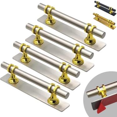 Imagem de Warewell Puxadores de armário de cozinha de 12 cm, pacote com 4 puxadores retrô para locatários - sem furadeira, adequado para gaveta, guarda-roupa, maçaneta de porta deslizante, aço inoxidável, prata