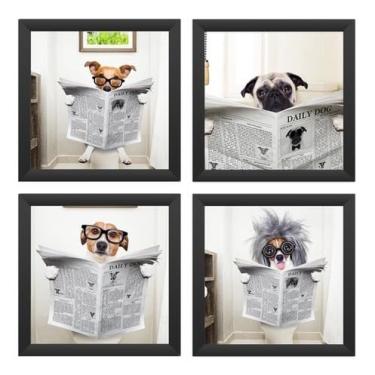 Imagem de Kit 4 Quadros Decorativos Banheiro, Lavabo, Dogs 2 18x18 Cm (Preto)