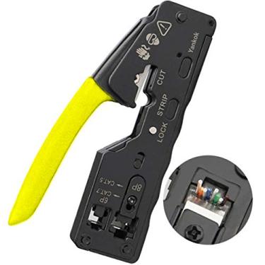 Imagem de Yankok [O Crimpador de Thru Ultimate Pass] para conectores de rede Cat5 Cat5e Cat6 Cat6a Cat7 Protegido Plugues modulares RJ45 RJ12 RJ11 Pass Through Crimp Tool, YKPC006Y, Yellow Handle