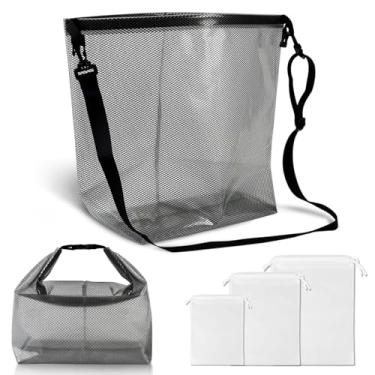 Imagem de SlendyPop Bolsa para praia, academia, natação, artigos de higiene com três bolsas, alça ajustável, leve com forro de malha transparente, Cinza âncora