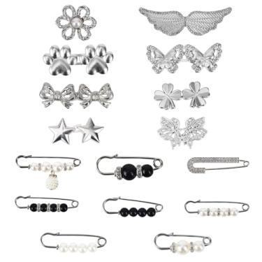 Imagem de BOXOB 16 Peças Apertador Cintura Calças, Pinos Botão Ajustáveis Jeans Soltos Sem Costura Ajustador Aperto Cintura Broche Metal Reutilizável Acessórios Decoração para Roupas Vestidos e Saias