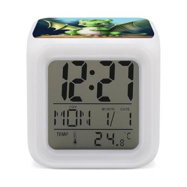 Imagem de RTFGHJS Despertador dragão bonito colorido despertador pequeno visor LED despertador digital relógio compacto relógio eletrônico para quartos cabeceira mesa prateleira tamanho único