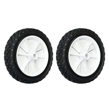 Imagem de Shepherd Hardware 8711E Pneu de substituição de borracha semipneumática de 17 polegadas, roda de plástico, banda de diamante de 3,5 cm, eixo de deslocamento de furo de 1/2 polegada - branco