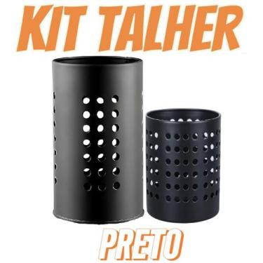 Imagem de Escorredor de Talheres Inox Preto Redondo Clink Porta Talheres Kit Gra