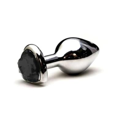 Imagem de Plug Anal Pequeno Cromado Coração Design Elegante Romântico para Iniciantes Premium Experiências Íntima [PRETO]