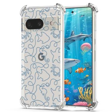 Imagem de YEPO Compatível com o Google Pixel 8A Clear Case Line Art, Design Estético Azul Oceano Padrão Mundial Mulheres Meninas Capa Protetora Macia À Prova de Choque Capa Protetora para Google Pixel 8A