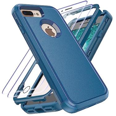 Imagem de YmhxcY Capa para iPhone 8 Plus Capa para iPhone 7 Plus com [2 peças] Protetores de tela flexíveis de EPU, [à prova de choque] [à prova de queda] Capa de proteção para Apple iPhone 8 Plus 5,5 polegadas - Azul marinho