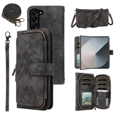 Imagem de Capa de celular para Samsung Galaxy Z Fold 6 5G 2024 carteira com cordão transversal alça de ombro flip suporte com zíper bolsa porta-cartão de crédito slot acessórios ZFold6 Z6 G Fold6 6Z mulheres