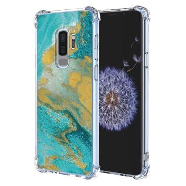 Imagem de JDYGWK Capa para Samsung S9 Plus Galaxy S9 Plus, estampa de flores transparentes, silicone TPU macio, fina, à prova de choque, capa protetora antiarranhões para Samsung Galaxy S9 Plus, Mar Verde