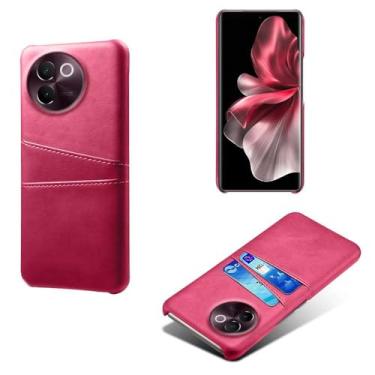 Imagem de Capas Compatível com VIVO V30E 5G,Caso de couro PU-Tampa de telefone a prova de choque com 2 slots de cartão,Proteção anti-impressão digital e anti-gota-Rose Red