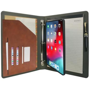 Imagem de Capa organizadora para tablet com fichário de 3 anéis, pasta de arquivo com suporte removível para tablet, compatível com iPad Pro de 11 polegadas 3ª/4ª (marrom)