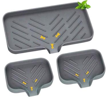 Imagem de Saboneteira De Silicone, Kit 3 Saboneteira para Banheiro, 23 * 10 * 1,1cm, para Balcões de Banheiro, Chuveiros, Cozinhas, Canecas, Detergentes (Cinza claro)