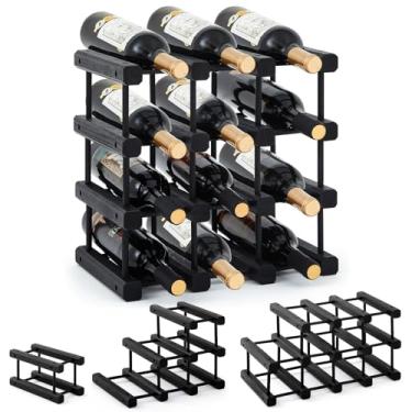 Imagem de Juexica 1 peça, 12 garrafas, rack de vinho de madeira para bancada, armário interno, empilhável, modular, armazenamento de vinho, suporte de garrafa para adega (cor natural)