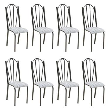 Imagem de Kit 8 Cadeiras de Cozinha Alasca Estampado Linho Pés de Ferro Cromo Preto - Pallazio