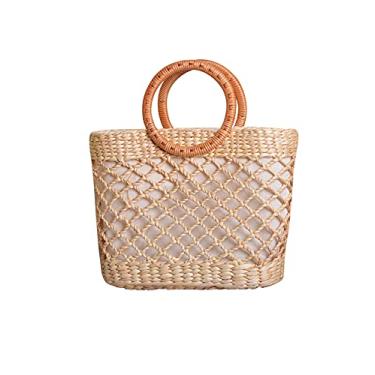 Imagem de SHAREYOIU Bolsa feminina de vime, feita à mão, bolsa de mão, bolsa de palha, bolsa de ombro, estilo praia, Amarelo - pequeno, length 7.87in high 8.66in