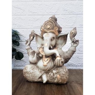 Imagem de Estátua Grande Decorativa da Deusa Ganesha Símbolo de Sorte e Fortuna com Mandala Dourada(Envelhecido com detalhe ouro)