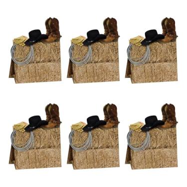 Imagem de Beistle Conjunto de 6 peças centrais ocidentais 3D com tema de fazenda para festas de cowboy do Velho Oeste, decorações de mesa de fardos de feno para aniversários, casamentos no campo e eventos de