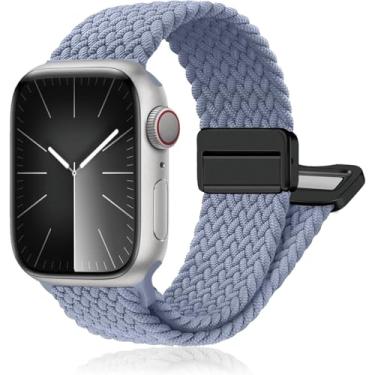 Imagem de Pulseiras de relógio esportivas de nylon compatíveis com Apple Watch Ultra 2 1 de 49 mm, 46 mm, 45 mm, 44 mm e 42 mm, pulseira magnética trançada macia para mulheres e homens séries 10/9/8/7/6/5/4/3
