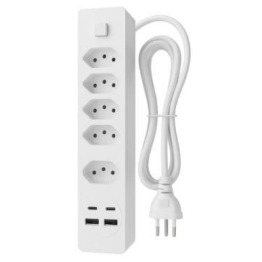 Imagem de Filtro de Linha 2 Metros Extensão 5 Tomadas 2 Entradas USB 2 Entradas 