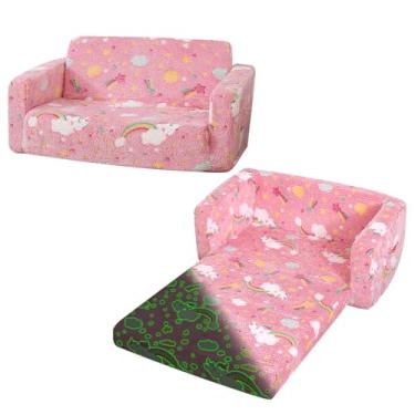 Imagem de Dormlony Sofá infantil dobrável, sofá dobrável macio que brilha no escuro, sofá conversível para espreguiçadeira (arco-íris)