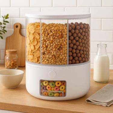 Imagem de Dispenser de Cereais Giratório 360°, 6 Compartimentos, Porta cereal Recipiente Transparente com Acesso Fácil
