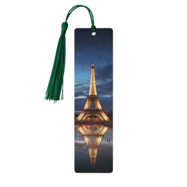 Imagem de Paris in Ninght Marcadores de livro de madeira com borlas, pingente exclusivo feito à mão, faça você mesmo, marcadores de madeira fofos para pendurar em madeira, ornamentos para amantes de livros