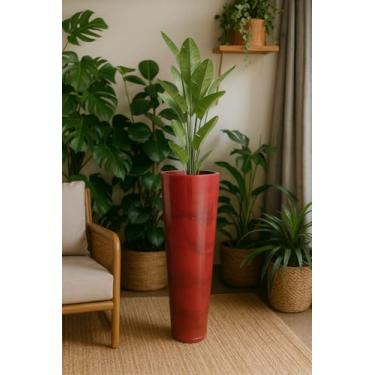 Imagem de Vaso Alto para Plantas Efeito Marmorizado Luxo Decoração Casa e Jardim (Vermelho)