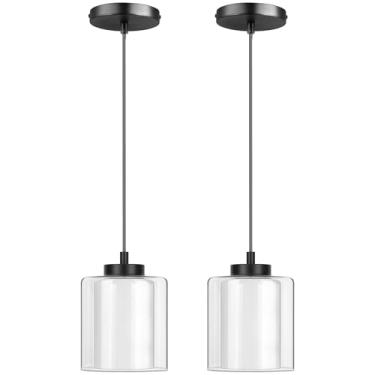 Imagem de PHIXART Luzes pendentes industriais ilha de cozinha, sombra de vidro transparente moderna luzes pendentes de cozinha preto luz de teto, luminárias pendentes para casa de fazenda corredor corredor