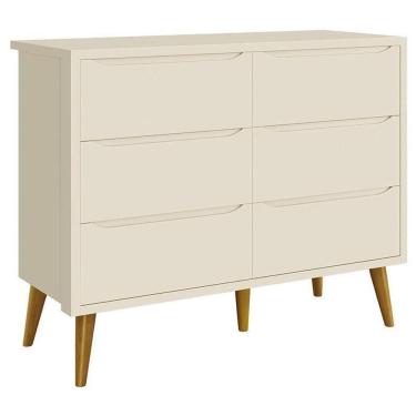 Imagem de Cômoda Infantil 6 Gavetas Retrô Theo Areia Acetinado Com Pés Madeira ? Reller
