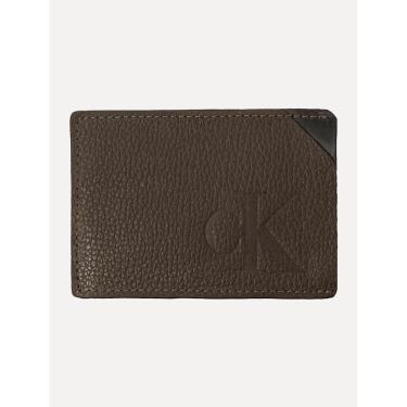 Imagem de Carteira Calvin Klein Jeans Porta Cartão Couro Queima CK Marrom-Masculino
