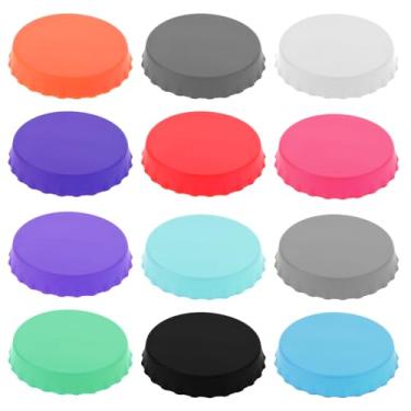 Imagem de Pacote com 12 tampas de silicone para latas de refrigerante, capas de latas de cerveja reutilizáveis, capas de lata pop para refrigerante, protetor de latas de bebida coloridas, 5 cm