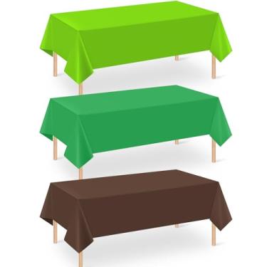 Imagem de Denwiller 3 peças de toalha de mesa de festa verde escuro e marrom, toalha de mesa descartável de plástico para jogos de pixel verde escuro marrom para piquenique, videogame, artigos de festa de