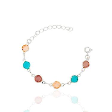 Imagem de Pulseira Infantil Zircônias Redondas Colors Banhada a Prata