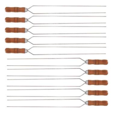 Imagem de 10 Espetos Duplo 60cm De Inox Com Cabo Madeira - Resistente - INOX LAU