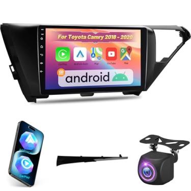 Imagem de EKAT Rádio estéreo de carro para Toyota Camry 2018 2019 2020 - Carplay sem fio e Android Auto, tela sensível ao toque Android 2+64G com equalizador, WiFi, navegação GPS, FM RDS, câmera de visão