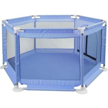 Imagem de Cercadinho Infantil Hexagonal, 125cm x 65cm, Portátil, Azul, com Tela de Proteção e Porta