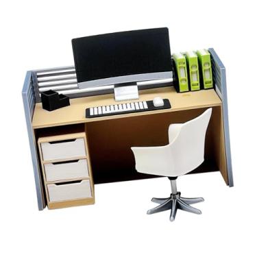 Imagem de Esquirla Decoração para casa de bonecas, móveis de escritório, mesa de computador em miniatura 1: 12, artesanato, brinquedos de faz de conta, Set B