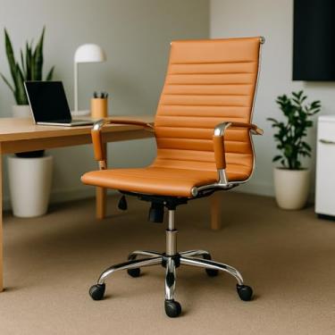 Imagem de Cadeira De Escritório Presidente Stripes Esteirinha Charles Eames Eiffel Com Relax Suporta 120kgs Caramelo