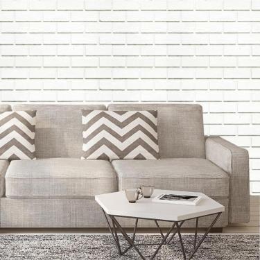 Imagem de Papel De Parede Pedra Tijolos Brancos Envelhecido Adesivo