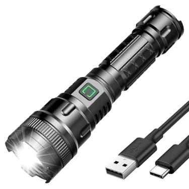 Imagem de Lanterna tática recarregável USB-C, lanterna tatica militar, zoom ajustável de 200 m - 3 modos de iluminação, à prova de água, portátil, potente para pesca, emergências, sobrevivência e aventura