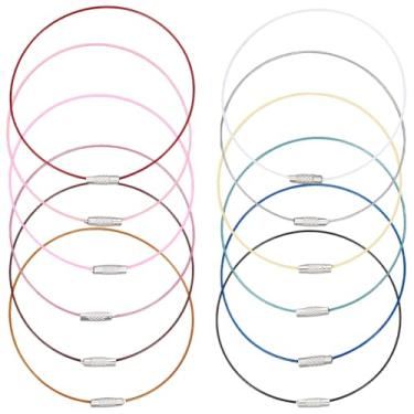 Imagem de SUNNYCLUE 36 peças 12 cores colorido chaveiro cabo de aço chaveiro 22,5 cm corda revestida de metal laços de bloqueio porta-chaves com fechos de parafuso de latão para pendurar etiquetas de bagagem