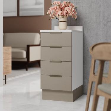 Imagem de Balcão 4 Gavetas 40cm com Tampo com Rodapé Ipanema Cabecasa Madeiramadeira Cinza Trama/Branco