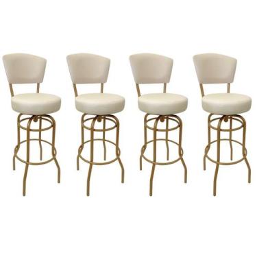 Imagem de Kit 4 Banquetas Bar Giratória Altura 65cm com Encosto cor Dourado fosc